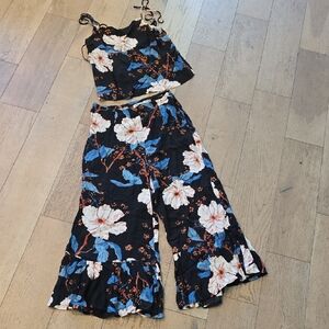 Billabong Floral Black and Blue Jumpsuit